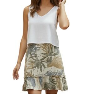 TAHARI Tropical Leaf Skirt  100% linen Size XS